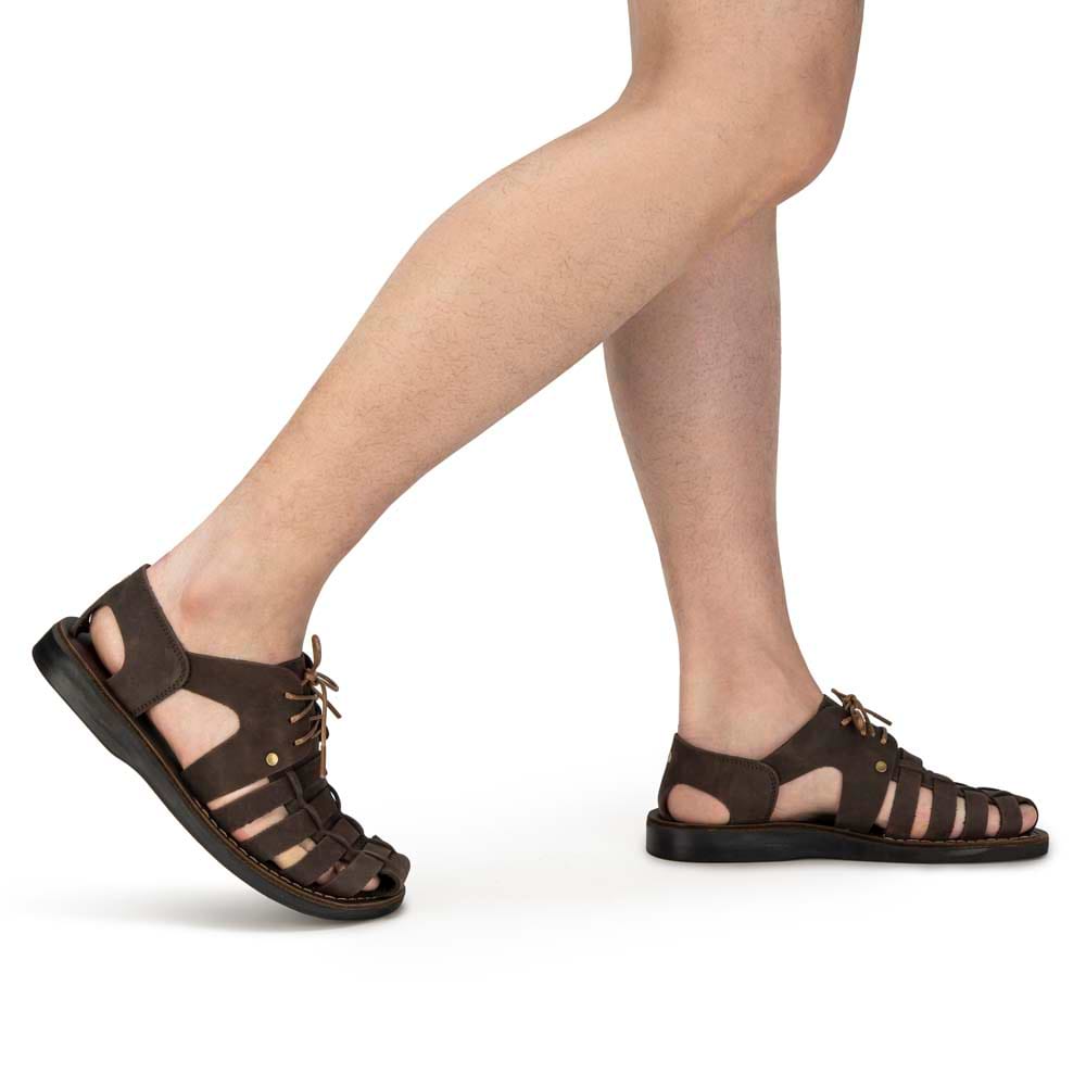 Model wearing Elliot Brown Nubuck Leather Sandal - Side View