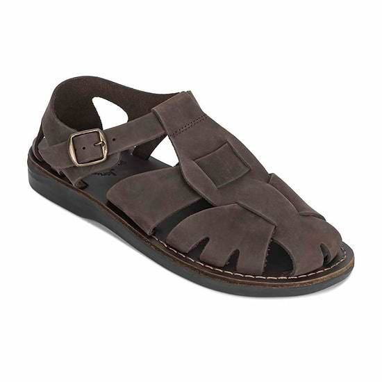 Finn - Leather Nomad Sandal | Brown Nubuck - front view
