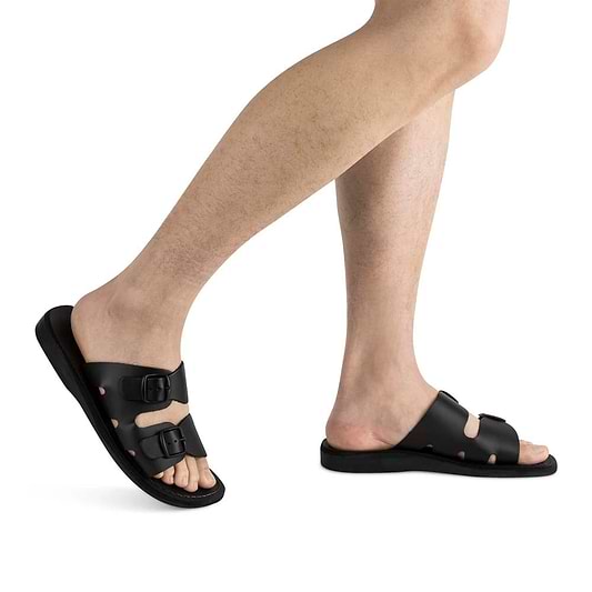 Barnabas Black, handmade leather slide sandals - model View