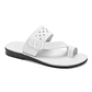 Ezra white, handmade leather slide sandals with toe loop - Front View