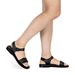 Model wearing The Original black, handmade leather sandals with back strap