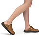 Model wearing Sawyer Tan Nubuck closed toe leather sandal - Side View
