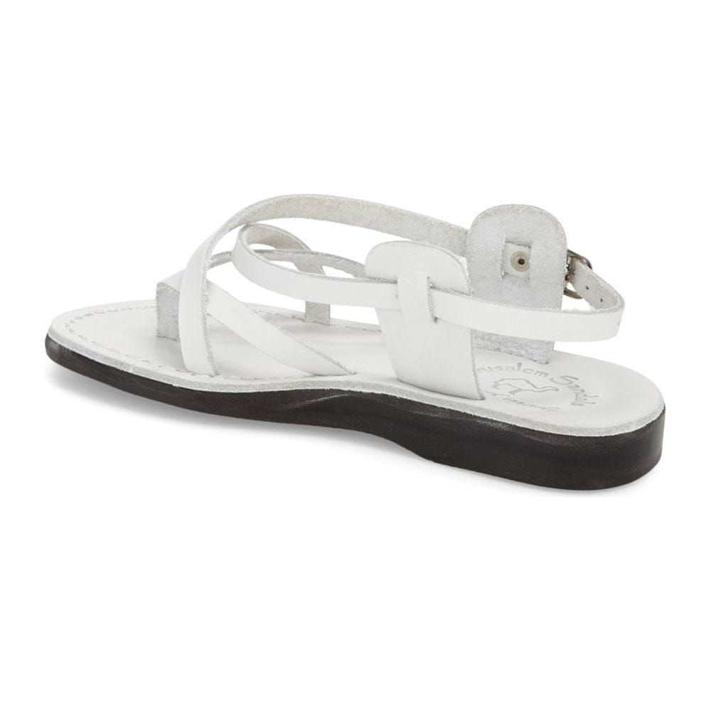 Tamar Buckle white, handmade leather sandals with back strap - back View