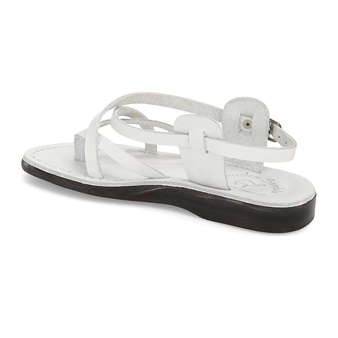 Tamar Buckle white, handmade leather sandals with back strap - back View