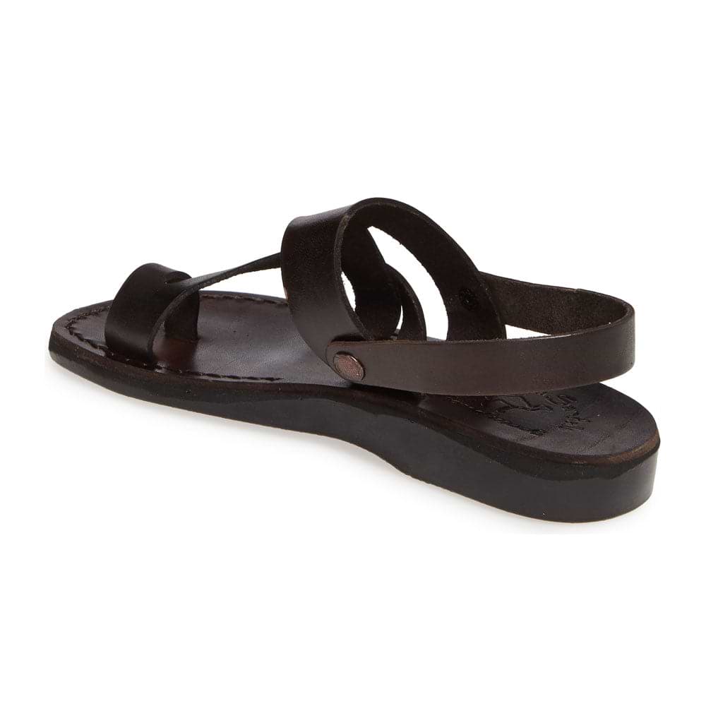 Benjamin brown, handmade leather sandals with back strap and toe loop- back View