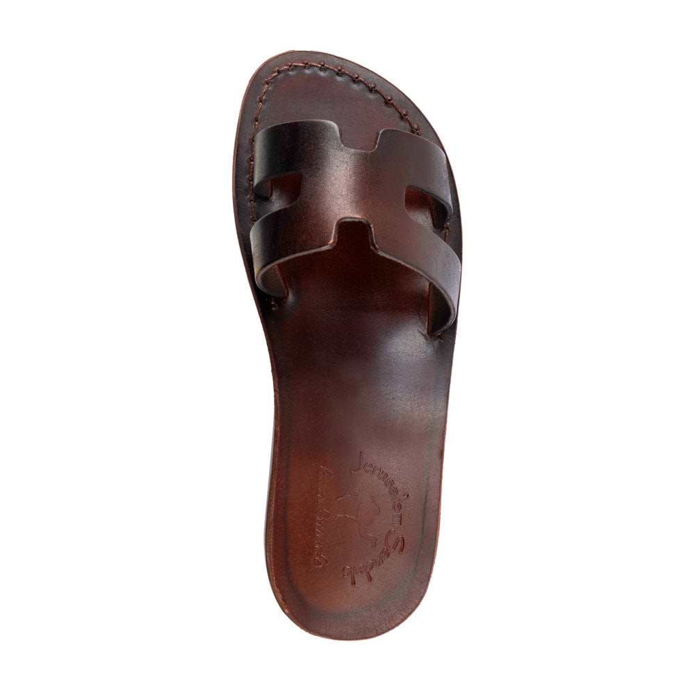 Anna Brown, handmade slide leather sandals - up View