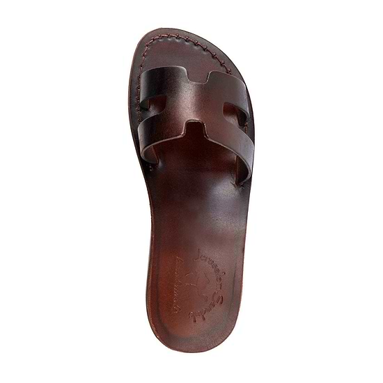 Anna Brown, handmade slide leather sandals - up View