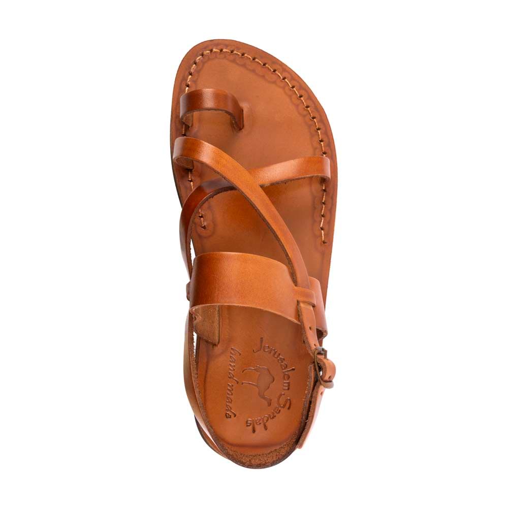Bethany black, handmade leather sandals with back strap and toe loop - side View