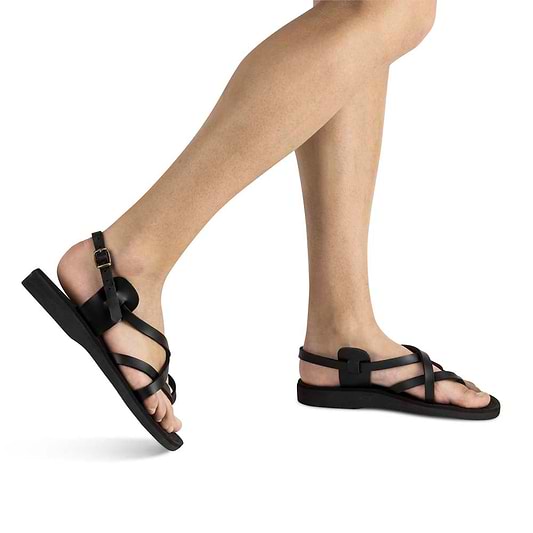 Tamar Buckle - Vegan Leather Sandal | Black model view