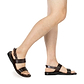 Model wearing Golan brown, handmade leather sandals with back strap