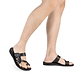Jabin black, handmade leather slide sandals with toe loop - model View