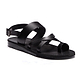 Amos black, handmade leather sandals with back strap and toe loop - front view