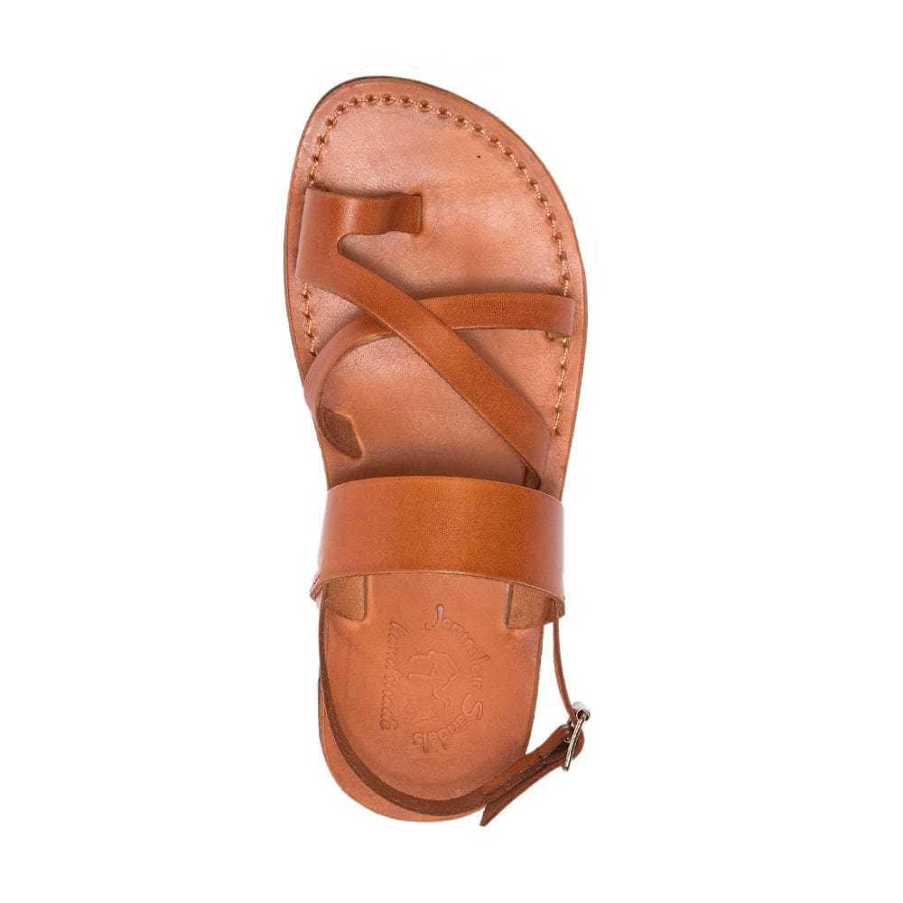 Amos black, handmade leather sandals with back strap and toe loop - front view