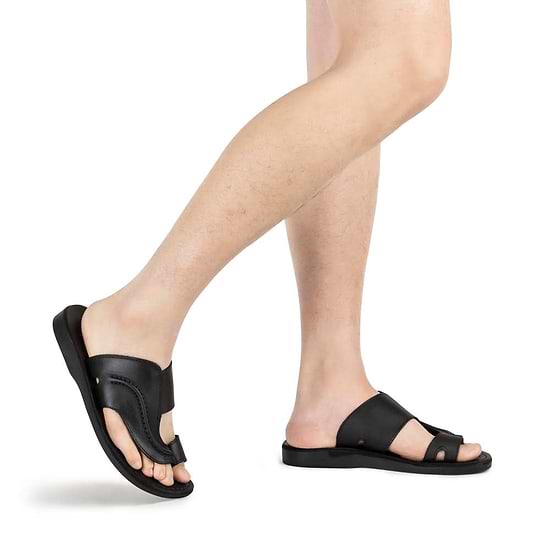 Peter Black, handmade leather slide sandals with toe loop - Model View