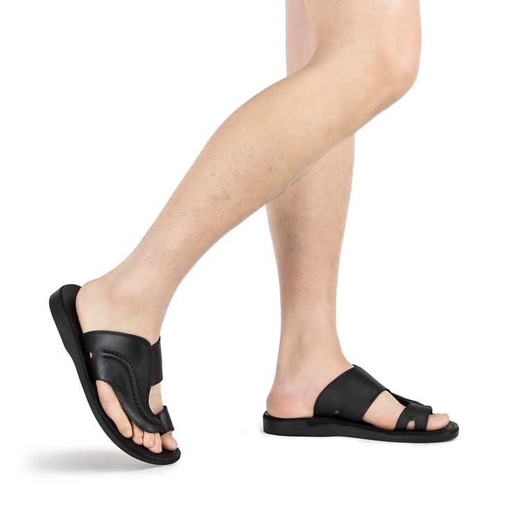 Peter Black, handmade leather slide sandals with toe loop - Model View