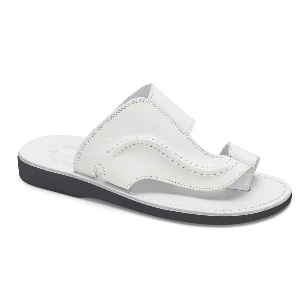 Peter White, handmade leather slide sandals with toe loop - Front View