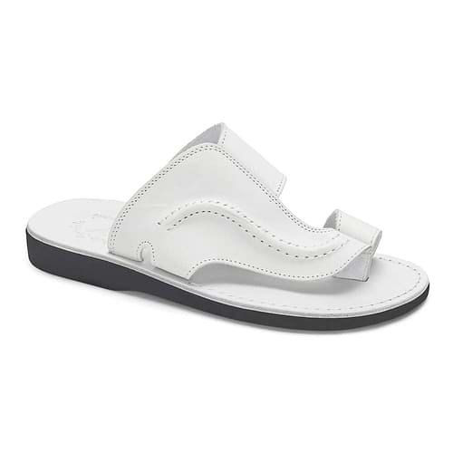 Peter White, handmade leather slide sandals with toe loop - Front View