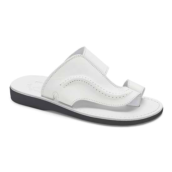 Peter White, handmade leather slide sandals with toe loop - Front View