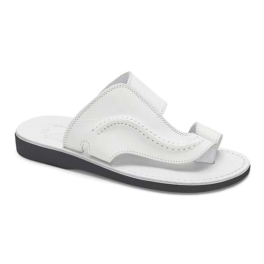 Peter White, handmade leather slide sandals with toe loop - Front View