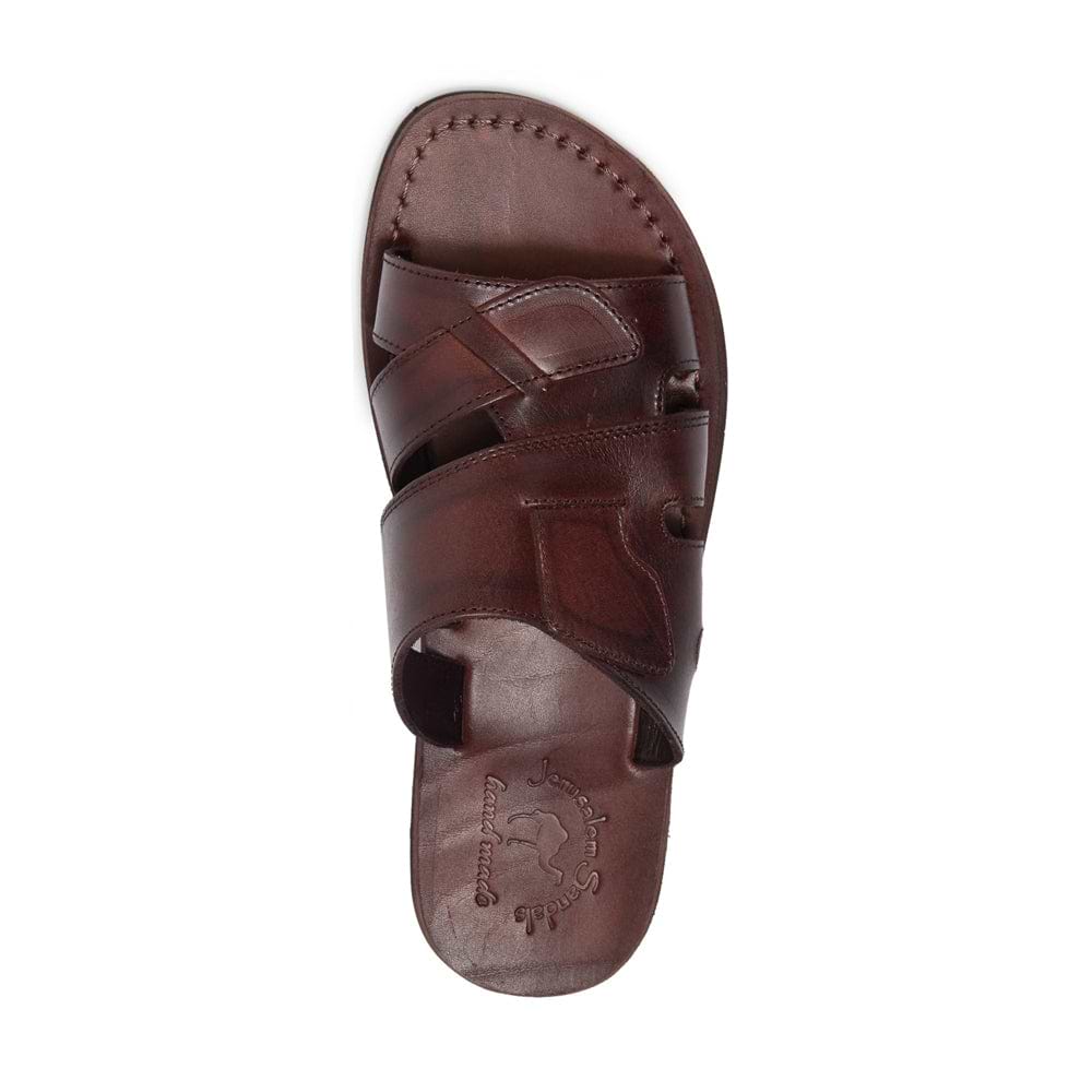 Mateo brown, handmade leather slide sandals - Top View