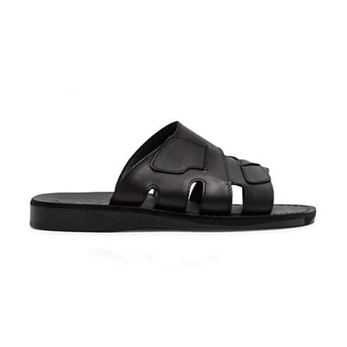 Mateo black, handmade leather slide sandals - Front View