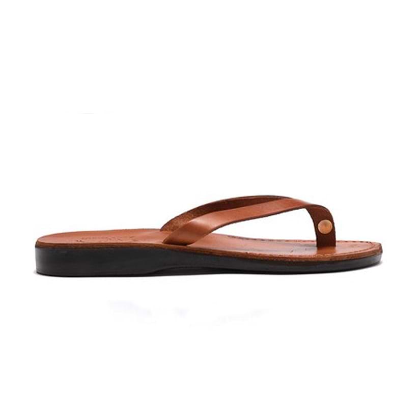 Jaffa Honey, slip-on flip flop style leather sandal - side view