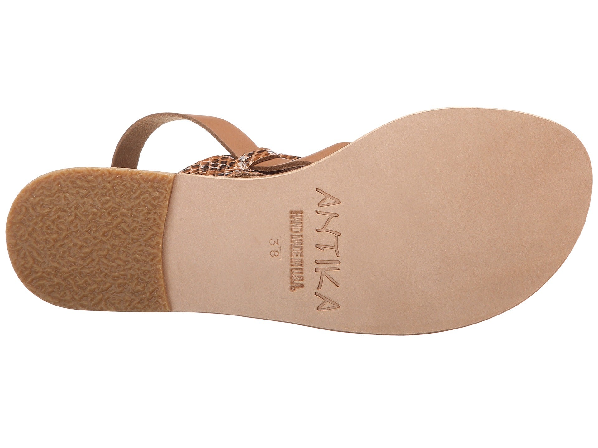 Abbot Kinney Blvd tan snake skin, handmade leather buckle sandals with front loop - sole View