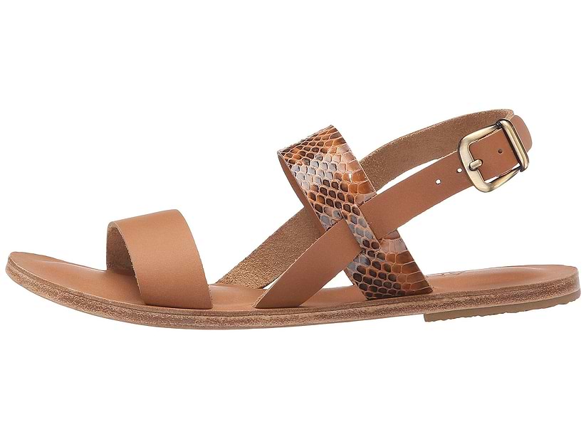 Abbot Kinney Blvd tan snake skin, handmade leather buckle sandals with front loop - Side View