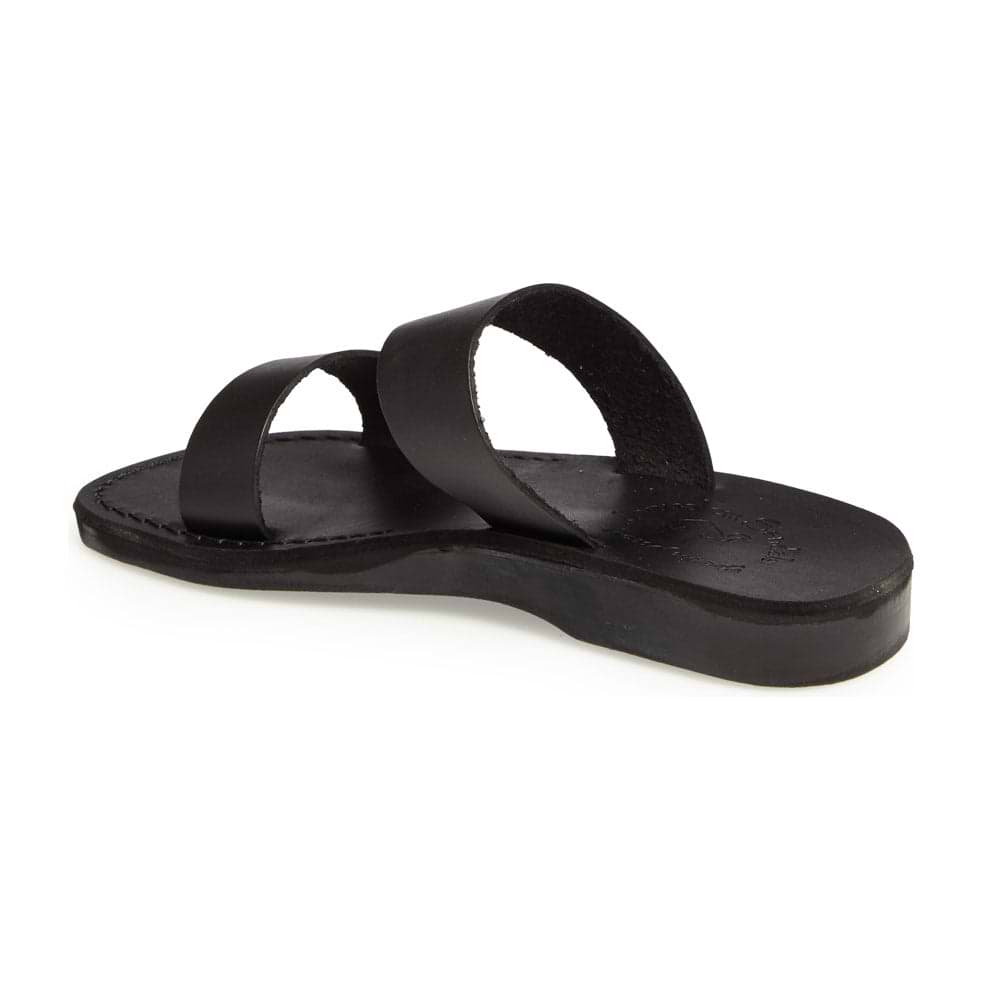 Aviv black, handmade leather slide sandals - back View