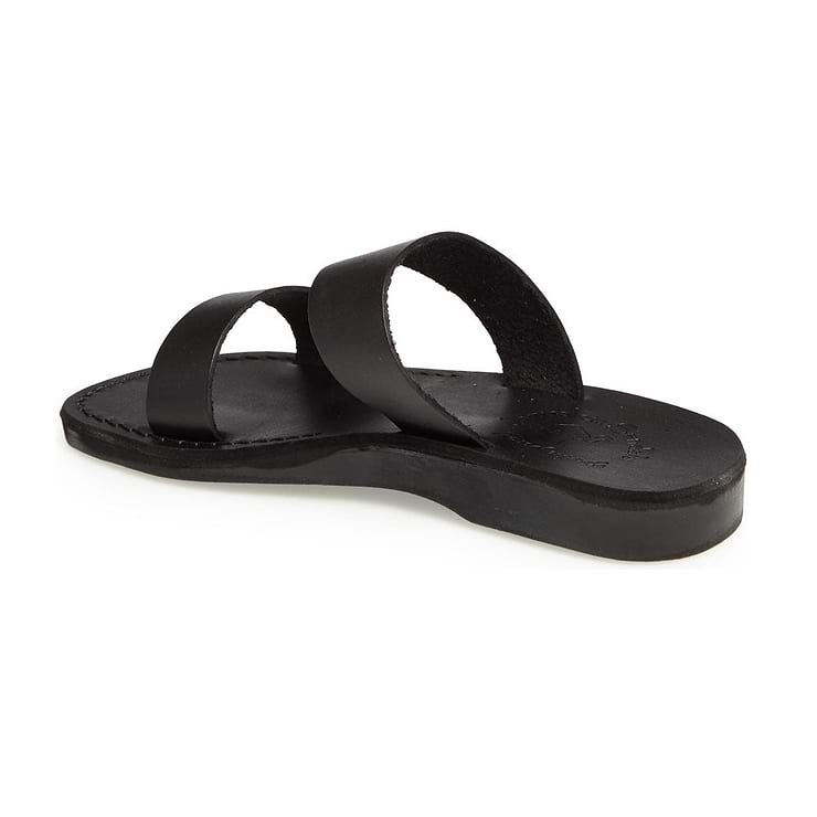 Aviv black, handmade leather slide sandals - back View