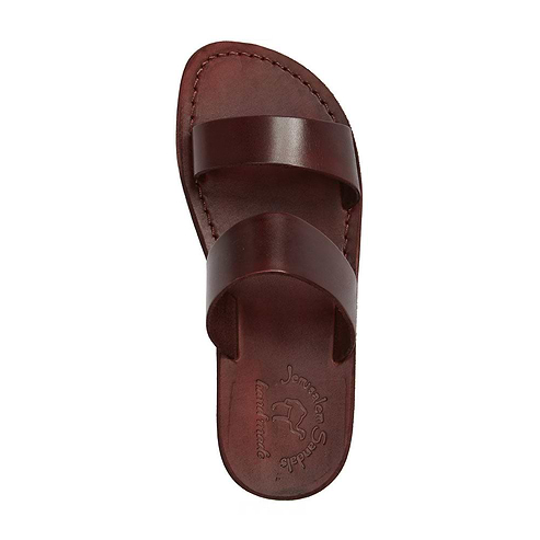 Aviv brown, handmade leather slide sandals - Side View
