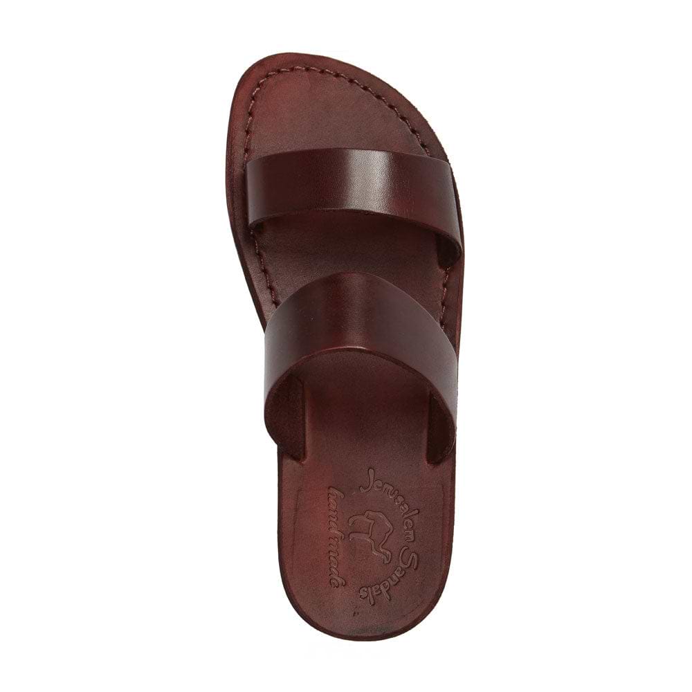 Aviv brown, handmade leather slide sandals - Side View