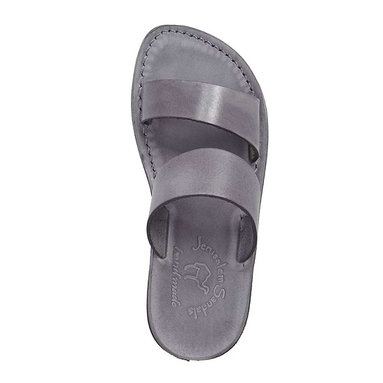 Aviv gray, handmade leather slide sandals - Side View