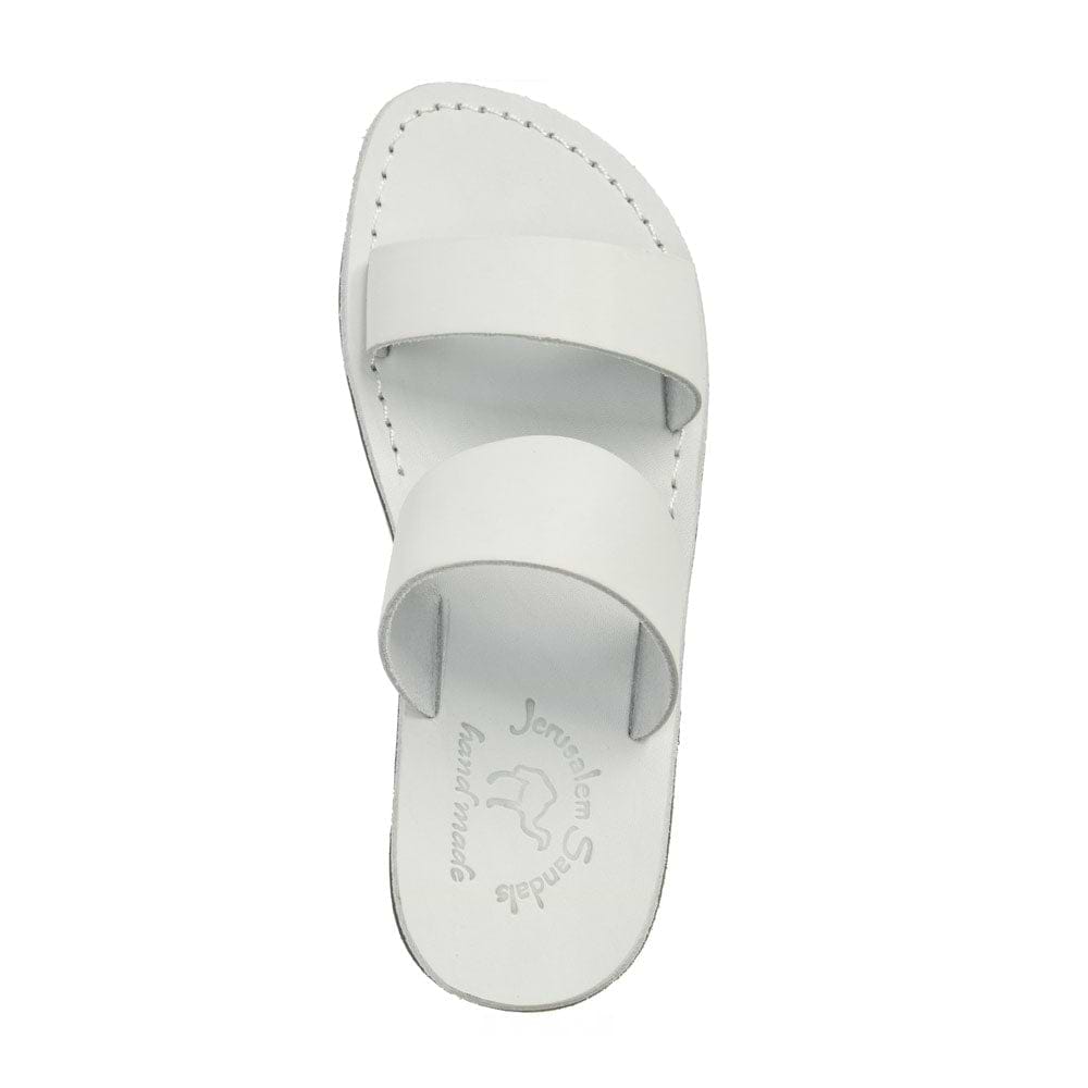 Aviv white, handmade leather slide sandals - Side View