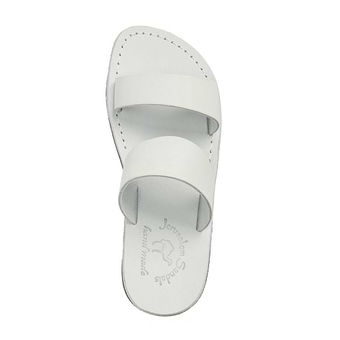 Aviv white, handmade leather slide sandals - Side View