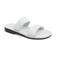 Aviv White, handmade leather slide sandals - Front View
