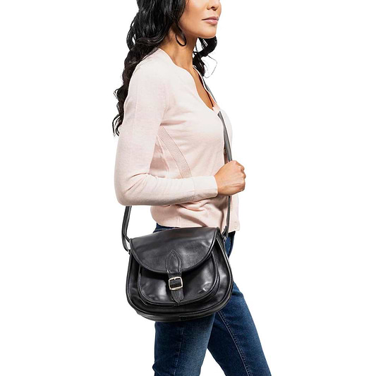 Cross Body Purse Black, handmade leather bag - Model View