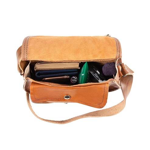 Cross Body Purse Black, handmade leather bag - Inside View