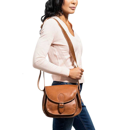 Cross Body Purse brown, handmade leather bag - Model View