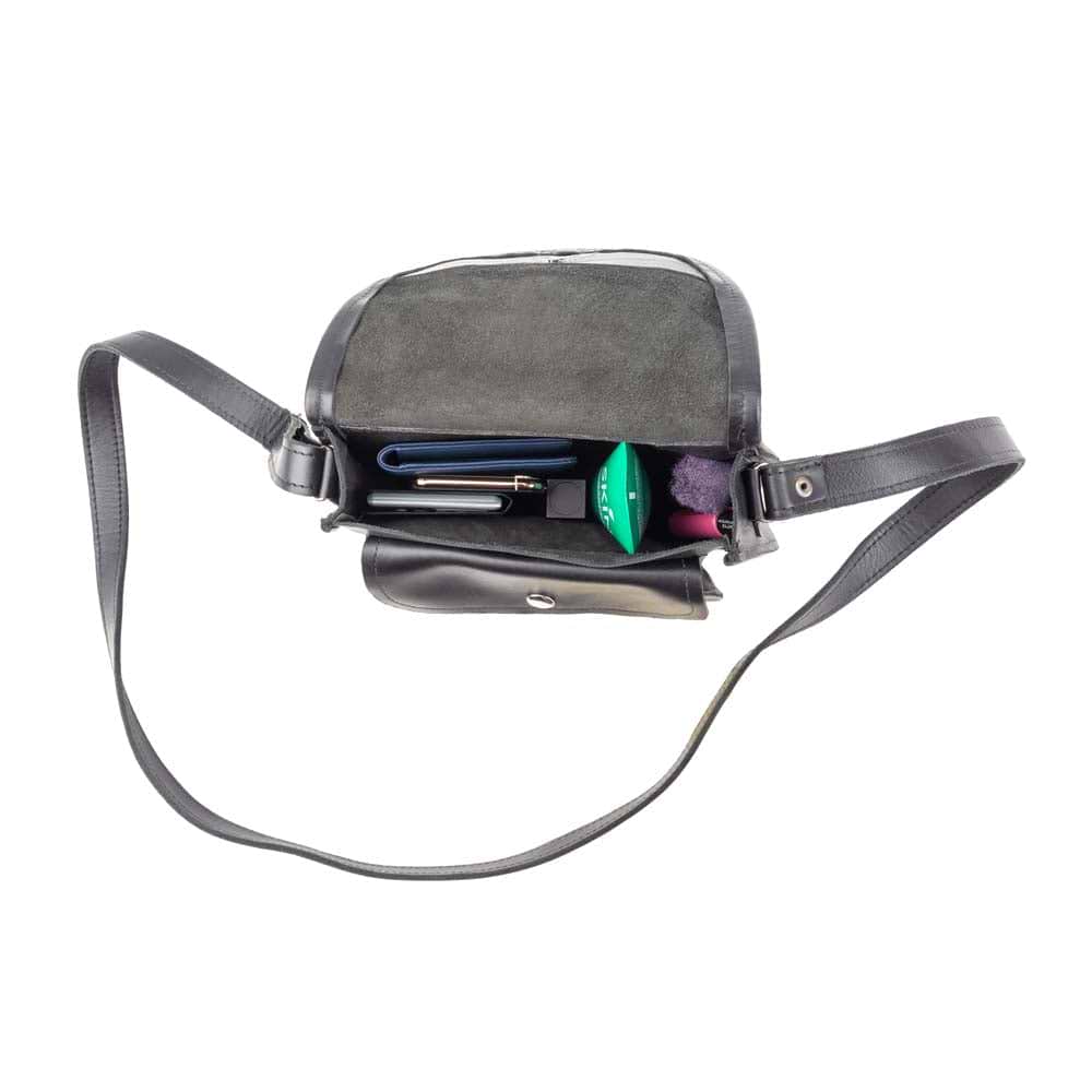 Cross Body Purse Black, handmade leather bag - Inside View