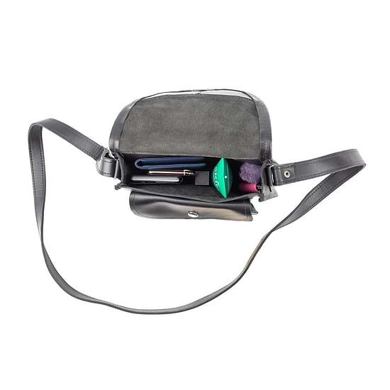 Cross Body Purse Black, handmade leather bag - Inside View