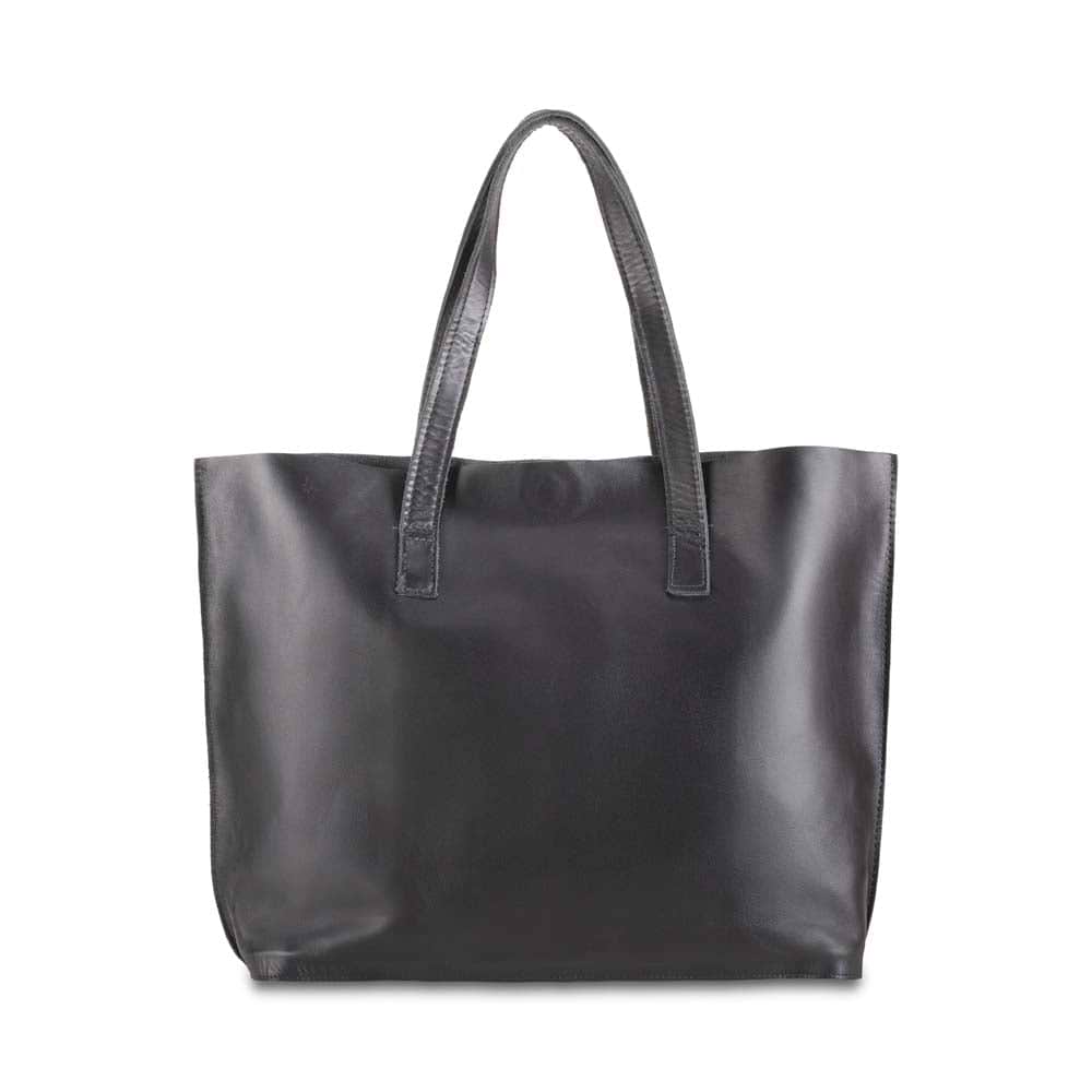 Leather Tote Handbag Black, handmade leather bag - Front View