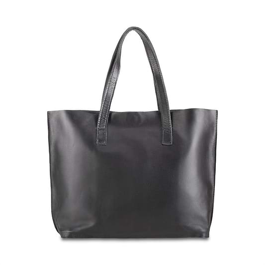 Leather Tote Handbag Black, handmade leather bag - Front View