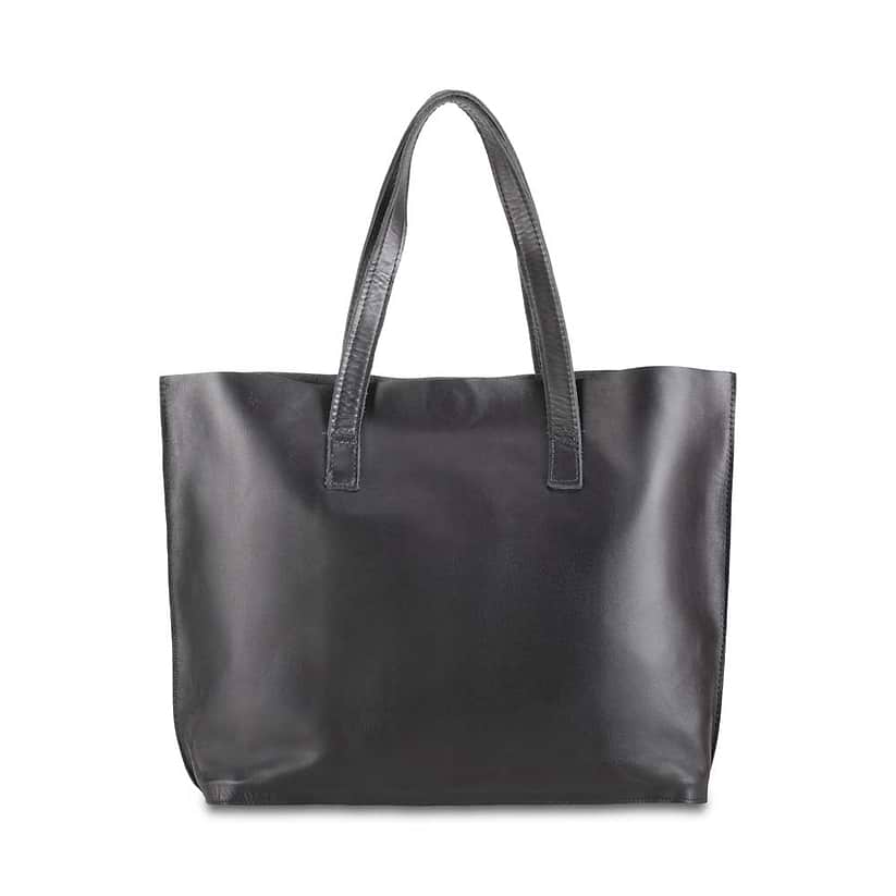 Leather Tote Handbag Black, handmade leather bag - Front View