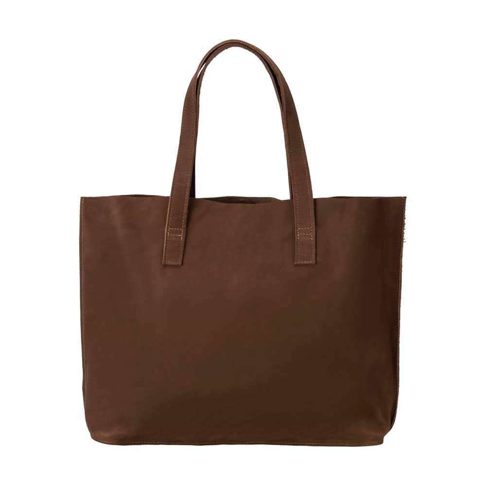 Leather Tote Handbag Brown, handmade leather bag - Front View
