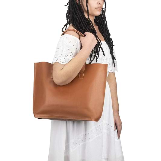 Leather Tote Handbag Honey, handmade leather bag - model View