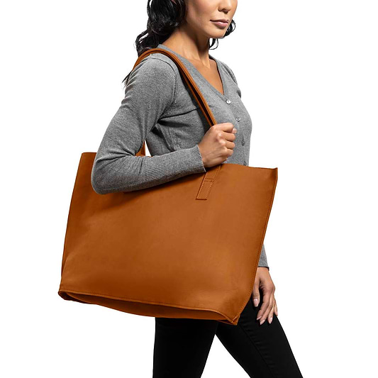 Leather Tote Handbag Yellow, handmade leather bag - Model View