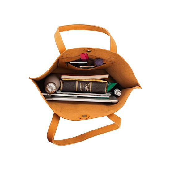 Leather Tote Handbag Yellow, handmade leather bag - Inside View