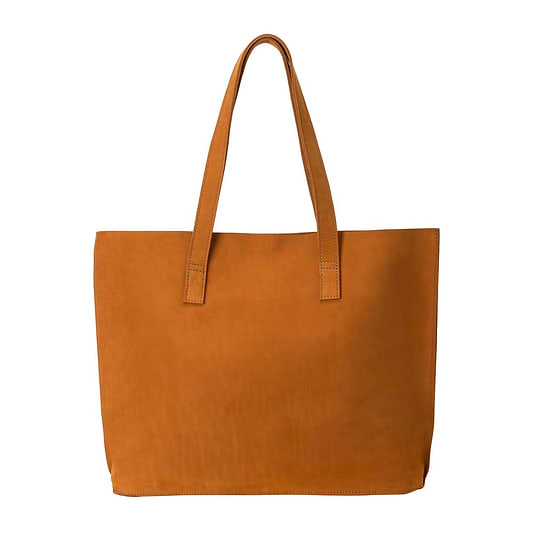 Leather Tote Handbag Yellow, handmade leather bag - Front View
