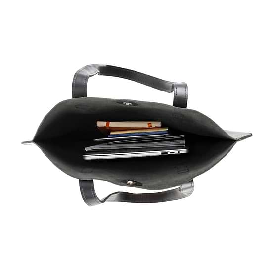 Leather Round Tote Handbag Black, handmade leather bag - Inside View